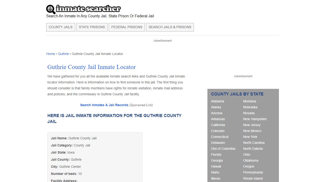 Guthrie County Jail Inmate Locator - Inmate Searcher
